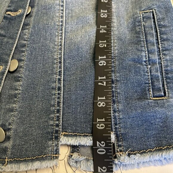 Baccini Vintage Classic Faded Denim Jean Jacket Fray Hem Uneven Cut Lt Wash Med - Picture 7 of 10